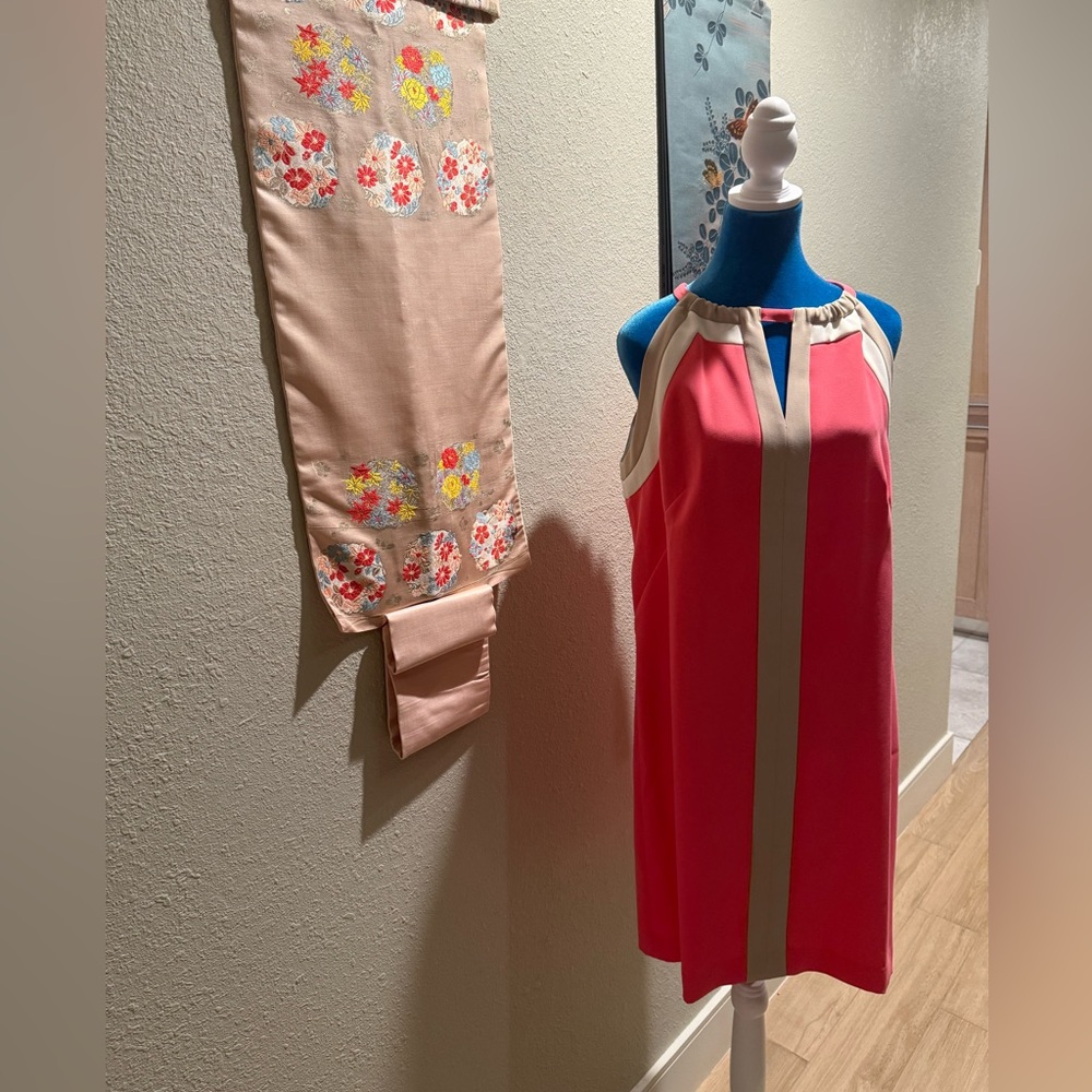 Pink Taupe and Cream Halter Shift Dress